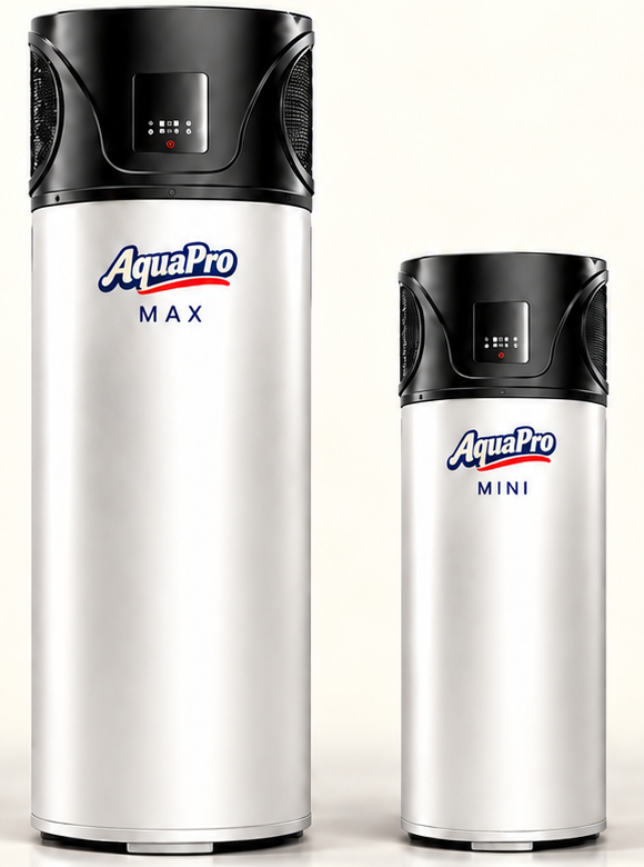 Two blurred silhouettes hint at the upcoming AquaPro hot-water range